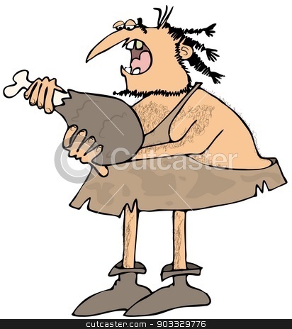 To use this stock image in your creative project, please select the size you need over to the right and click the "Add to Cart" button.
Your downloaded image will come with the Cutcaster watermark removed so don’t worry about the watermark you see on this page. Caveman eating a large drumstick stock photo, This illustration depicts a caveman eating a large drumstick. by Dennis Cox