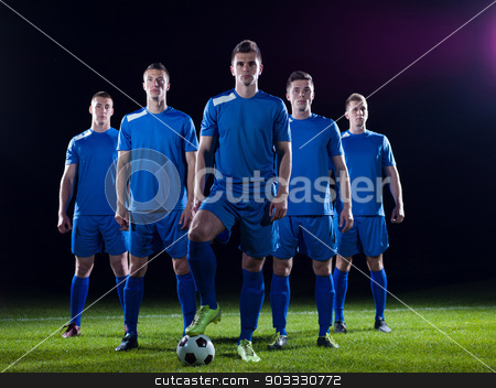 To use this stock image in your creative project, please select the size you need over to the right and click the "Add to Cart" button.
Your downloaded image will come with the Cutcaster watermark removed so don’t worry about the watermark you see on this page. soccer players team stock photo, soccer players team group isolated on black background by Benis Arapovic