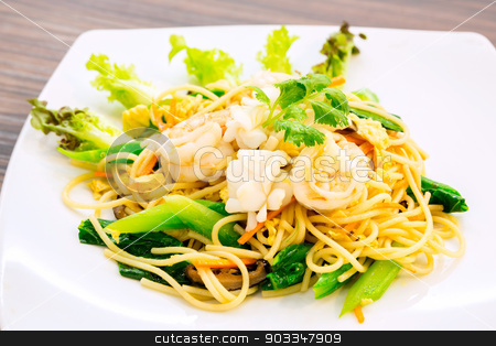 To use this stock image in your creative project, please select the size you need over to the right and click the "Add to Cart" button.
Your downloaded image will come with the Cutcaster watermark removed so don’t worry about the watermark you see on this page. seafood Spaghetti stock photo, Hong Kong Style seafood Spaghetti with shrimp by Vichaya Kiatying-Angsulee