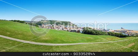 To use this stock image in your creative project, please select the size you need over to the right and click the "Add to Cart" button.
Your downloaded image will come with the Cutcaster watermark removed so don’t worry about the watermark you see on this page. panoramic view over Hastings UK stock photo, A panoramic view of the historic Hastings in England by Markus Gann
