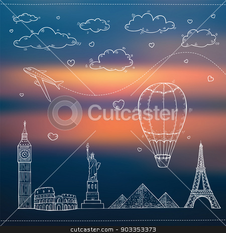 To use this stock image in your creative project, please select the size you need over to the right and click the "Add to Cart" button.
Your downloaded image will come with the Cutcaster watermark removed so don’t worry about the watermark you see on this page. Travel and tourism background. stock photo, Travel and tourism background. Vector hand drawn illustration. by Katyau