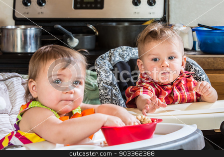 To use this stock image in your creative project, please select the size you need over to the right and click the "Add to Cart" button.
Your downloaded image will come with the Cutcaster watermark removed so don’t worry about the watermark you see on this page. Baby Reaches for Cereal stock photo, A baby reaches out to get his sisters cereal by Scott Griessel