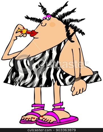 To use this stock image in your creative project, please select the size you need over to the right and click the "Add to Cart" button.
Your downloaded image will come with the Cutcaster watermark removed so don’t worry about the watermark you see on this page. Sexy cavewoman stock photo, This illustration depicts a sexy cavewoman wearing zebra skin and applying lipstick. by Dennis Cox