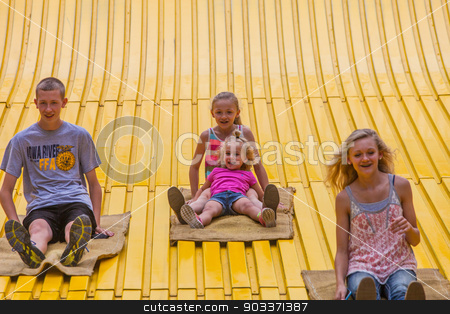 To use this stock image in your creative project, please select the size you need over to the right and click the "Add to Cart" button.
Your downloaded image will come with the Cutcaster watermark removed so don’t worry about the watermark you see on this page. Kids on carnival slide at state fair stock photo, DES MOINES, IA /USA - AUGUST 10: Unidentified children on jumbo slide at the Iowa State Fair on August 10, 2014 in Des Moines, Iowa, USA. by Scott Griessel