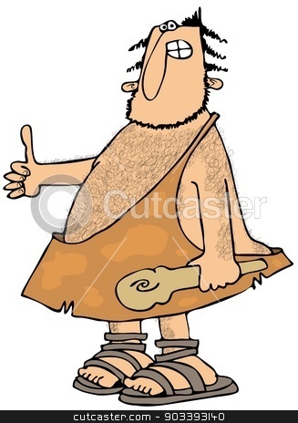 To use this stock image in your creative project, please select the size you need over to the right and click the "Add to Cart" button.
Your downloaded image will come with the Cutcaster watermark removed so don’t worry about the watermark you see on this page. Caveman Thumbs-up stock photo, This illustration depicts a caveman carrying a wooden club and giving the thumbs-up gesture. by Dennis Cox