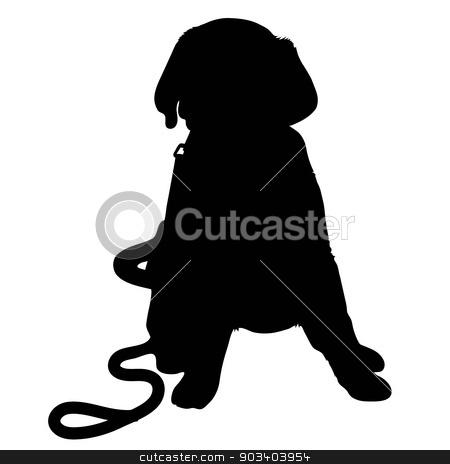 To use this stock image in your creative project, please select the size you need over to the right and click the "Add to Cart" button.
Your downloaded image will come with the Cutcaster watermark removed so don’t worry about the watermark you see on this page. Labrador Puppy Silhouette stock vector clipart, A black silhouette of a Labrador Retriever puppy with a leash by its side by Maria Bell