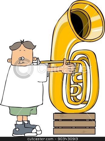 To use this stock image in your creative project, please select the size you need over to the right and click the "Add to Cart" button.
Your downloaded image will come with the Cutcaster watermark removed so don’t worry about the watermark you see on this page. Boy playing a tuba stock photo, This illustration depicts a small boy playing a large tuba. by Dennis Cox