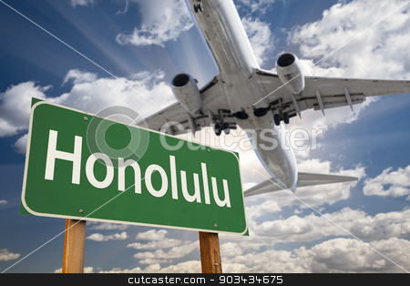 To use this stock image in your creative project, please select the size you need over to the right and click the "Add to Cart" button.
Your downloaded image will come with the Cutcaster watermark removed so don’t worry about the watermark you see on this page. Honolulu Green Road Sign and Airplane Above stock photo, Honolulu Green Road Sign and Airplane Above with Dramatic Blue Sky and Clouds. by Andy Dean