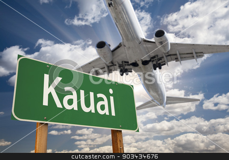 To use this stock image in your creative project, please select the size you need over to the right and click the "Add to Cart" button.
Your downloaded image will come with the Cutcaster watermark removed so don’t worry about the watermark you see on this page. Kauai Green Road Sign and Airplane Above stock photo, Kauai Green Road Sign and Airplane Above with Dramatic Blue Sky and Clouds. by Andy Dean