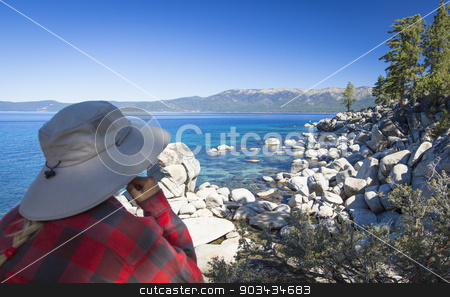 To use this stock image in your creative project, please select the size you need over to the right and click the "Add to Cart" button.
Your downloaded image will come with the Cutcaster watermark removed so don’t worry about the watermark you see on this page. Woman Looking Over Beautiful Shoreline of Lake Tahoe. stock photo, Woman Looking Over Beautiful Clear Water Shoreline of Lake Tahoe. by Andy Dean