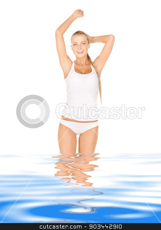 To use this stock image in your creative project, please select the size you need over to the right and click the "Add to Cart" button.
Your downloaded image will come with the Cutcaster watermark removed so don’t worry about the watermark you see on this page. beautiful woman in cotton undrewear stock photo, bright picture of beautiful woman in water by Syda Productions
