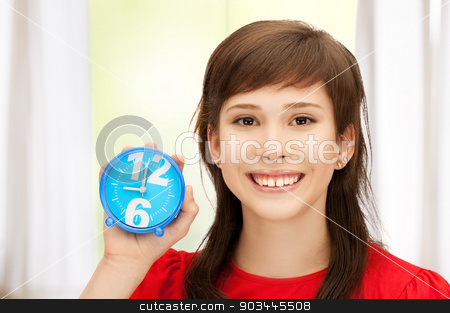 To use this stock image in your creative project, please select the size you need over to the right and click the "Add to Cart" button.
Your downloaded image will come with the Cutcaster watermark removed so don’t worry about the watermark you see on this page. teenage girl holding alarm clock stock photo, bright picture of teenage girl holding alarm clock by Syda Productions