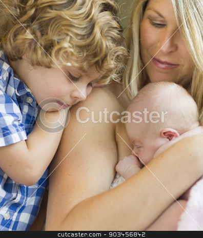 To use this stock image in your creative project, please select the size you need over to the right and click the "Add to Cart" button.
Your downloaded image will come with the Cutcaster watermark removed so don’t worry about the watermark you see on this page. Young Mother Holds Newborn Baby Girl as Brother Looks On stock photo, Beautiful Young Mother Holds Precious Newborn Baby Girl as Brother Looks On. by Andy Dean