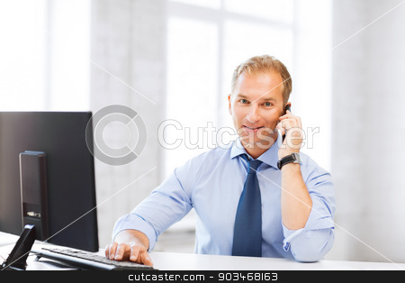 To use this stock image in your creative project, please select the size you need over to the right and click the "Add to Cart" button.
Your downloaded image will come with the Cutcaster watermark removed so don’t worry about the watermark you see on this page. smiling businessman with smartphone in office stock photo, business and technology concept - smiling businessman with smartphone in office by Syda Productions