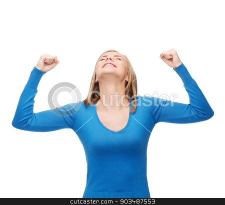 To use this stock image in your creative project, please select the size you need over to the right and click the "Add to Cart" button.
Your downloaded image will come with the Cutcaster watermark removed so don’t worry about the watermark you see on this page. smiling young woman with hands up stock photo, happiness and people concept - smiling young woman with hands up and closed eyes by Syda Productions