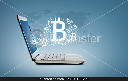 To use this stock image in your creative project, please select the size you need over to the right and click the "Add to Cart" button.
Your downloaded image will come with the Cutcaster watermark removed so don’t worry about the watermark you see on this page. laptop computer with bitcoin stock photo, technology and advertisement concept - laptop computer with bitcoin by Syda Productions