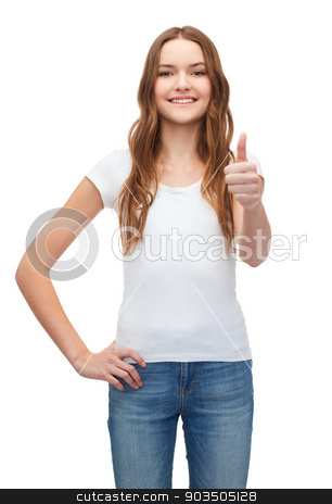 To use this stock image in your creative project, please select the size you need over to the right and click the "Add to Cart" button.
Your downloaded image will come with the Cutcaster watermark removed so don’t worry about the watermark you see on this page. smiling teenager in blank white t-shirt stock photo, t-shirt design concept - smiling teenager in blank white t-shirt showing thumbs up by Syda Productions