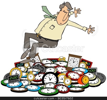 To use this stock image in your creative project, please select the size you need over to the right and click the "Add to Cart" button.
Your downloaded image will come with the Cutcaster watermark removed so don’t worry about the watermark you see on this page. Fall back stock photo, This illustration depicts a man falling back onto clocks for the daylight savings time change. by Dennis Cox