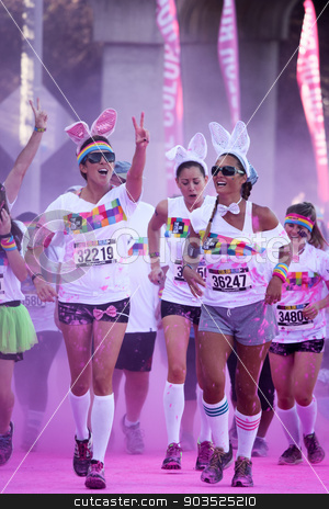 To use this stock image in your creative project, please select the size you need over to the right and click the "Add to Cart" button.
Your downloaded image will come with the Cutcaster watermark removed so don’t worry about the watermark you see on this page. The Color Run Ventura stock photo, Ventura, CA - OCTOBER 18 : Participants coming through the pink color station at The Color Run 2014 in Ventura. OCTOBER 18, 2014 in Ventura, CA. by Henrik Lehnerer