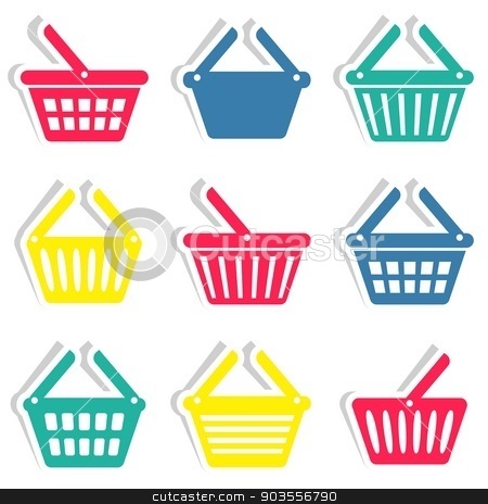 To use this stock image in your creative project, please select the size you need over to the right and click the "Add to Cart" button.
Your downloaded image will come with the Cutcaster watermark removed so don’t worry about the watermark you see on this page. Shopping basket icons stock vector clipart, Colorful vector shopping basket icons stickers collection isolated by blumer