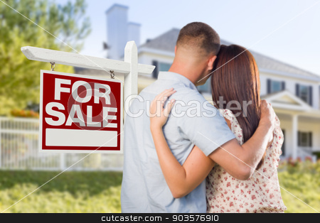 To use this stock image in your creative project, please select the size you need over to the right and click the "Add to Cart" button.
Your downloaded image will come with the Cutcaster watermark removed so don’t worry about the watermark you see on this page. For Sale Real Estate Sign, Military Couple Looking at House stock photo, For Sale Real Estate Sign and Affectionate Military Couple Looking at Nice New House. by Andy Dean