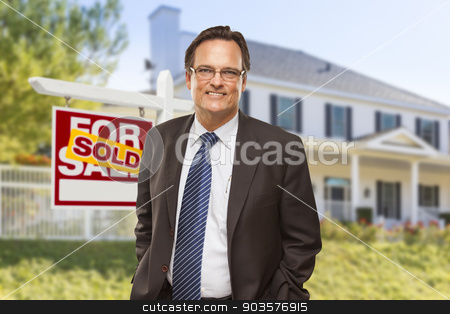 To use this stock image in your creative project, please select the size you need over to the right and click the "Add to Cart" button.
Your downloaded image will come with the Cutcaster watermark removed so don’t worry about the watermark you see on this page. Real Estate Agent in Front of Sold Sign and House stock photo, Male Real Estate Agent in Front of Sold Home For Sale Sign and House. by Andy Dean