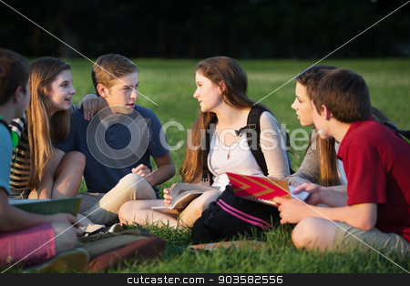 To use this stock image in your creative project, please select the size you need over to the right and click the "Add to Cart" button.
Your downloaded image will come with the Cutcaster watermark removed so don’t worry about the watermark you see on this page. Teens Doing Homework Outdoors stock photo, Group of Caucasian teenage students doing homework by Scott Griessel