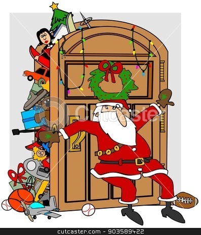 To use this stock image in your creative project, please select the size you need over to the right and click the "Add to Cart" button.
Your downloaded image will come with the Cutcaster watermark removed so don’t worry about the watermark you see on this page. Santa's stuffed closet stock photo, This illustration depicts Santa trying to keep items in his full closet from overflowing. by Dennis Cox