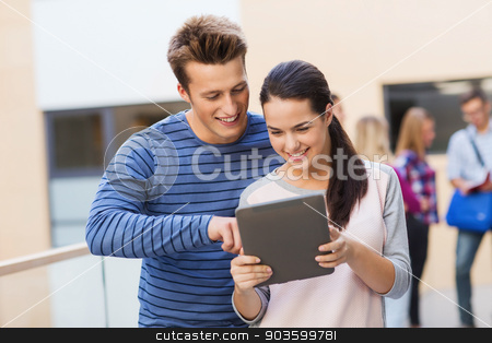 To use this stock image in your creative project, please select the size you need over to the right and click the "Add to Cart" button.
Your downloaded image will come with the Cutcaster watermark removed so don’t worry about the watermark you see on this page. group of smiling students tablet pc computer stock photo, friendship, people, technology and education concept - group of smiling students with tablet pc computer outdoors by Syda Productions