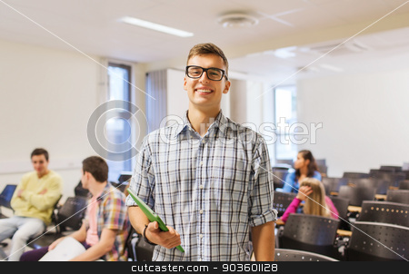 To use this stock image in your creative project, please select the size you need over to the right and click the "Add to Cart" button.
Your downloaded image will come with the Cutcaster watermark removed so don’t worry about the watermark you see on this page. group of smiling students in lecture hall stock photo, education, high school, teamwork and people concept - group of smiling students with notepads sitting in lecture hall by Syda Productions
