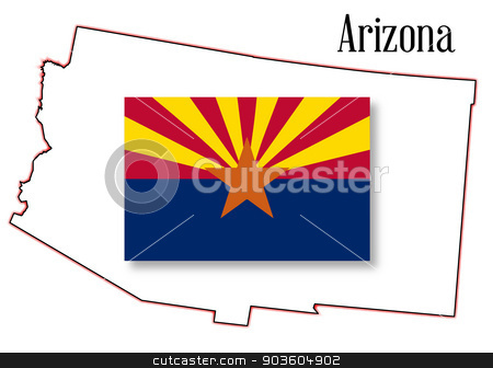 To use this stock image in your creative project, please select the size you need over to the right and click the "Add to Cart" button.
Your downloaded image will come with the Cutcaster watermark removed so don’t worry about the watermark you see on this page. Arizona State Map and Flag stock vector clipart, Outline map of the state of Arizona on a white background with flag inset by Kotto