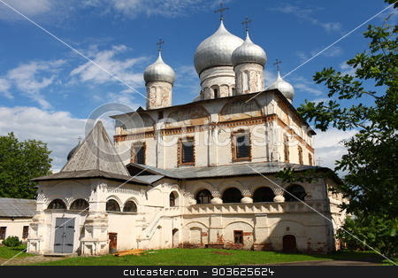To use this stock image in your creative project, please select the size you need over to the right and click the "Add to Cart" button.
Your downloaded image will come with the Cutcaster watermark removed so don’t worry about the watermark you see on this page. Ancient Russian church stock photo, Cathedral of our lady in Veliky Novgorod founded in 1680 by mrivserg