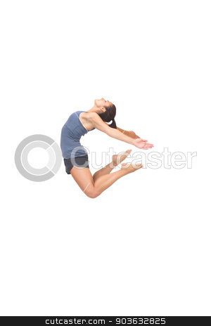 To use this stock image in your creative project, please select the size you need over to the right and click the "Add to Cart" button.
Your downloaded image will come with the Cutcaster watermark removed so don’t worry about the watermark you see on this page. Flexible sporty brunette jumping in the air stock photo, Flexible sporty brunette jumping in the air on white background by Wavebreak Media