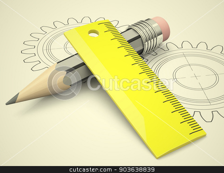 To use this stock image in your creative project, please select the size you need over to the right and click the "Add to Cart" button.
Your downloaded image will come with the Cutcaster watermark removed so don’t worry about the watermark you see on this page. engineering concept stock photo, 3d generated picture of a pencil, a ruler and two cogwheels
by Stefan