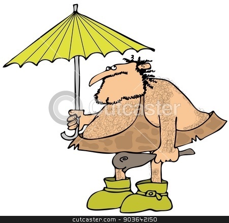 To use this stock image in your creative project, please select the size you need over to the right and click the "Add to Cart" button.
Your downloaded image will come with the Cutcaster watermark removed so don’t worry about the watermark you see on this page. Caveman holding an umbrella stock photo, This illustration depicts a caveman wearing galoshes and holding a club and umbrella. by Dennis Cox