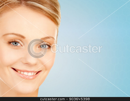 To use this stock image in your creative project, please select the size you need over to the right and click the "Add to Cart" button.
Your downloaded image will come with the Cutcaster watermark removed so don’t worry about the watermark you see on this page. beautiful young woman face stock photo, beauty, people and health concept - beautiful young woman face over blue background by Syda Productions