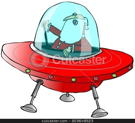 To use this stock image in your creative project, please select the size you need over to the right and click the "Add to Cart" button.
Your downloaded image will come with the Cutcaster watermark removed so don’t worry about the watermark you see on this page. Santa in a flying saucer stock photo, This illustration depicts Santa Claus in a red flying saucer. by Dennis Cox