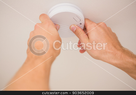To use this stock image in your creative project, please select the size you need over to the right and click the "Add to Cart" button.
Your downloaded image will come with the Cutcaster watermark removed so don’t worry about the watermark you see on this page. Handyman installing smoke detector stock photo, Handyman installing a smoke detector on the ceiling by Wavebreak Media