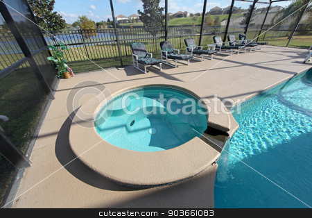 To use this stock image in your creative project, please select the size you need over to the right and click the "Add to Cart" button.
Your downloaded image will come with the Cutcaster watermark removed so don’t worry about the watermark you see on this page. Spa and Pool with Lake View stock photo, A Spa and Swimming Pool with a view over a lake by Lucy Clark