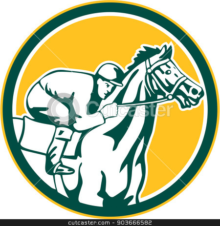 To use this stock image in your creative project, please select the size you need over to the right and click the "Add to Cart" button.
Your downloaded image will come with the Cutcaster watermark removed so don’t worry about the watermark you see on this page. Jockey Horse Racing Circle Retro stock vector clipart, Illustration of horse and jockey racing viewed from the side set inside circle shape on isolated background done in retro style. by patrimonio