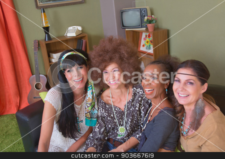 To use this stock image in your creative project, please select the size you need over to the right and click the "Add to Cart" button.
Your downloaded image will come with the Cutcaster watermark removed so don’t worry about the watermark you see on this page. Group of Four Smiling Ladies stock photo, Cheerful smiling mature women sitting on leather sofa by Scott Griessel