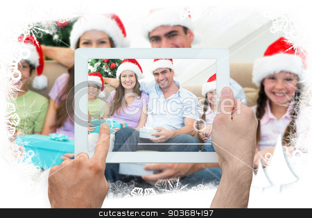 To use this stock image in your creative project, please select the size you need over to the right and click the "Add to Cart" button.
Your downloaded image will come with the Cutcaster watermark removed so don’t worry about the watermark you see on this page. Composite image of hand holding tablet pc stock photo, Composite image of hand holding tablet pc against frost frame by Wavebreak Media