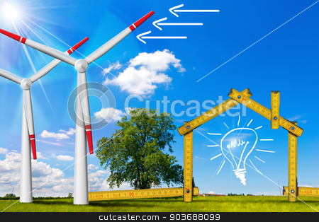 To use this stock image in your creative project, please select the size you need over to the right and click the "Add to Cart" button.
Your downloaded image will come with the Cutcaster watermark removed so don’t worry about the watermark you see on this page. Ecologic House - Wind Energy Concept stock photo, Wooden yellow meter tool forming a ecologic house with wind energy turbine power station by catalby