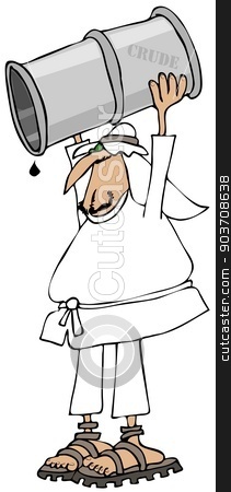 To use this stock image in your creative project, please select the size you need over to the right and click the "Add to Cart" button.
Your downloaded image will come with the Cutcaster watermark removed so don’t worry about the watermark you see on this page. Arabs last barrel of oil stock photo, This illustration depicts an Arab man holding a barrel of crude oil above his head with the last drop coming out. by Dennis Cox