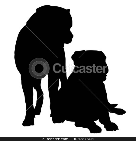 To use this stock image in your creative project, please select the size you need over to the right and click the "Add to Cart" button.
Your downloaded image will come with the Cutcaster watermark removed so don’t worry about the watermark you see on this page. Mastif Pair stock vector clipart, Silhouette of a pair of large dogs such as a Rotweiller, Bull Mastif or Bulldog by Maria Bell