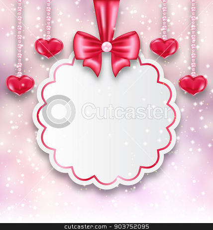 To use this stock image in your creative project, please select the size you need over to the right and click the "Add to Cart" button.
Your downloaded image will come with the Cutcaster watermark removed so don’t worry about the watermark you see on this page. Shimmering background with celebration paper card and hanging he stock vector clipart, Illustration shimmering background with celebration paper card and hanging hearts for Valentine Day - vector by -=Mad Dog=-