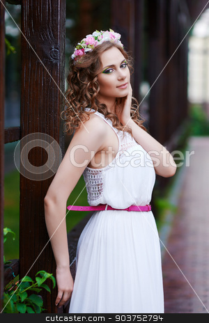 To use this stock image in your creative project, please select the size you need over to the right and click the "Add to Cart" button.
Your downloaded image will come with the Cutcaster watermark removed so don’t worry about the watermark you see on this page. Attractive beautiful woman in greek style stock photo, Portrait of happy attractive beautiful woman in greek style by MaStudio