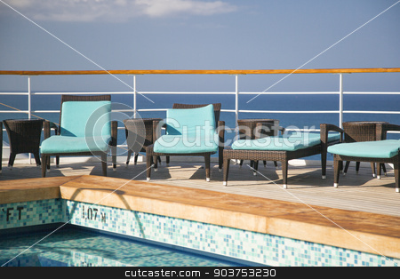 To use this stock image in your creative project, please select the size you need over to the right and click the "Add to Cart" button.
Your downloaded image will come with the Cutcaster watermark removed so don’t worry about the watermark you see on this page. Cruise Ship Lounge Chairs And Pool Abstract stock photo, Cruise Ship, Ocean, Lounge Chairs And Swimming Pool Abstract. by Andy Dean
