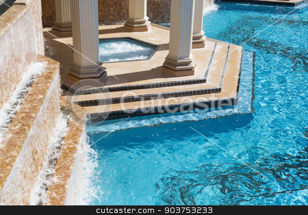 To use this stock image in your creative project, please select the size you need over to the right and click the "Add to Cart" button.
Your downloaded image will come with the Cutcaster watermark removed so don’t worry about the watermark you see on this page. Exotic Luxury Swimming Pool and Hot Tub Abstract stock photo, Exotic Luxury Swimming Pool Water, Hot Tub and Architecture Abstract. by Andy Dean