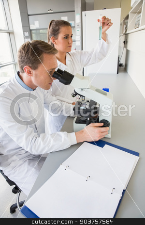 To use this stock image in your creative project, please select the size you need over to the right and click the "Add to Cart" button.
Your downloaded image will come with the Cutcaster watermark removed so don’t worry about the watermark you see on this page. Young scientists working together stock photo, Young scientists working together at the laboratory by Wavebreak Media